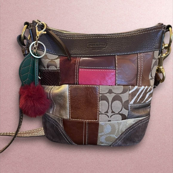 Coach 10435 Patchwork Crossbody Bag Brown Suede Leather Canvas Y2K Vintage - Picture 3 of 15
